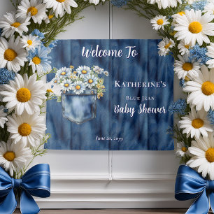 Tenture Denim Blue Jean Fond de Daisies pour Baby Shower