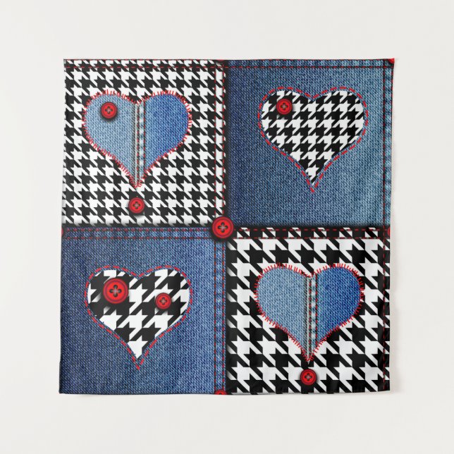 Tenture Denim Patchwork : Motif en tissu transparent (Devant)