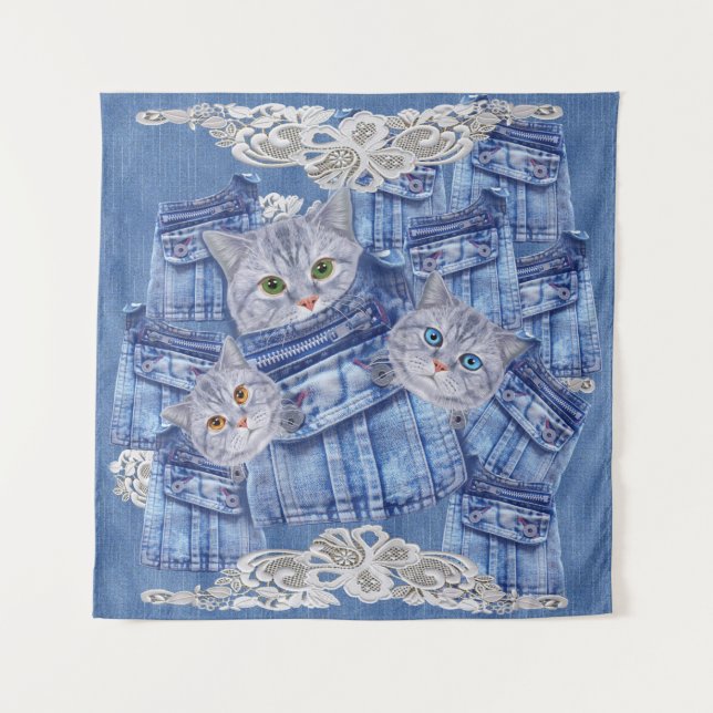 Tenture Denim poche Jeans, Kittens et dentelle (Devant)