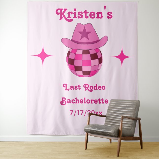 Tenture Dernier Rodeo Disco Cowgirl Bachelorette fond (En situation)