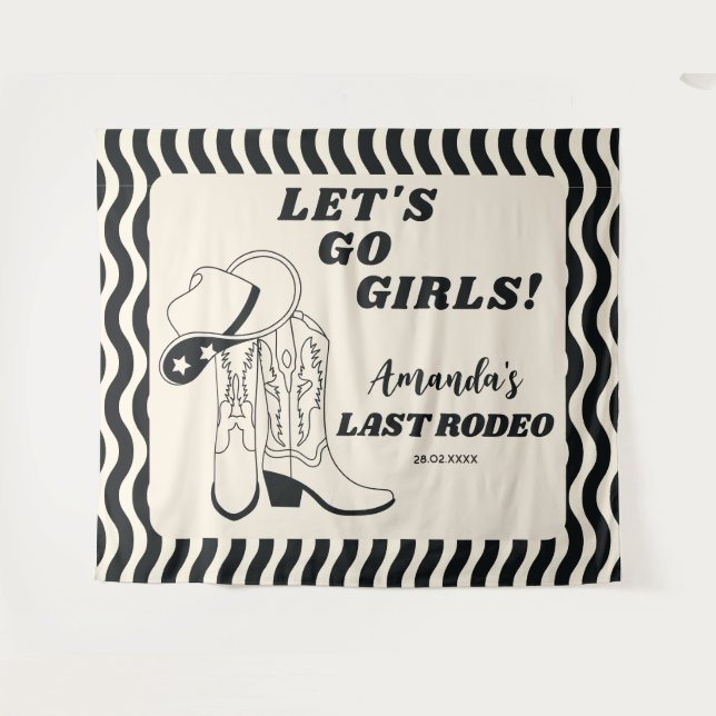 Tenture Dernier Rodeo Retro Western Bachelorette Party (Devant (Horizontal))