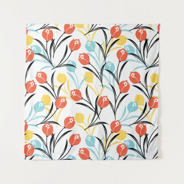 Tenture Design floral Motif de Tulipe en blanc (Devant)