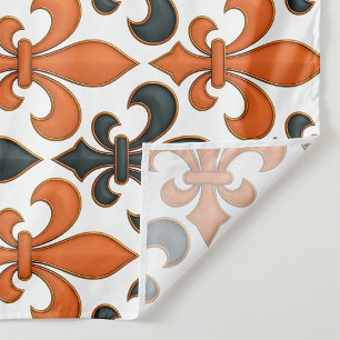 Tenture Design Motif Orange noir baroque Fleur-de-lis