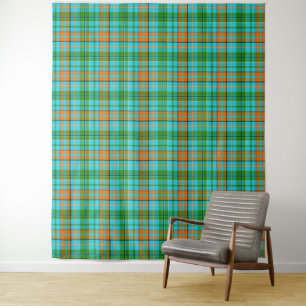 Tenture Dessin à carreaux tartan bleu orange vert 