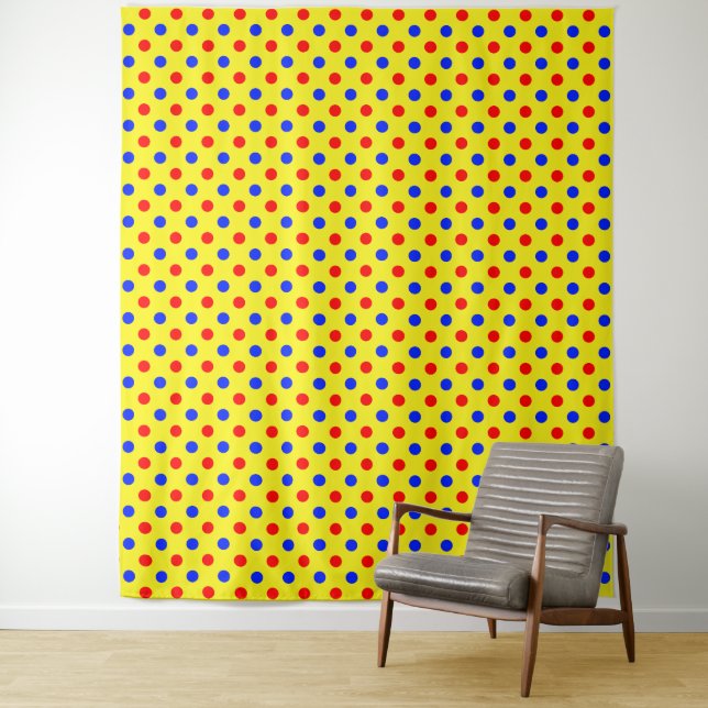 Tenture Dessin à pois jaunes rouges et bleus  (En situation)