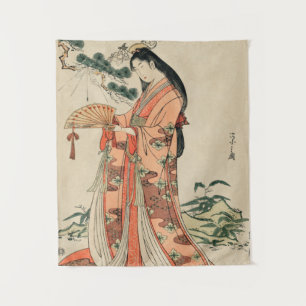 Tenture Dessin de bois japonais antique avec une femme