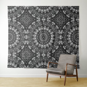 Tenture Dessin géométrique de mandala noir et blanc