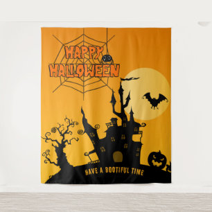 Tenture Dessin Haunted Mansion Halloween sur fond de fête 