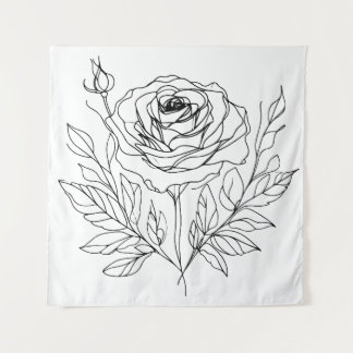 Tenture dessin minimaliste rose à une ligne en noir
