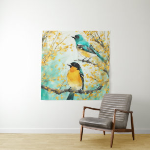 Tenture Deux oiseaux assis sur la branche de l'arbre
