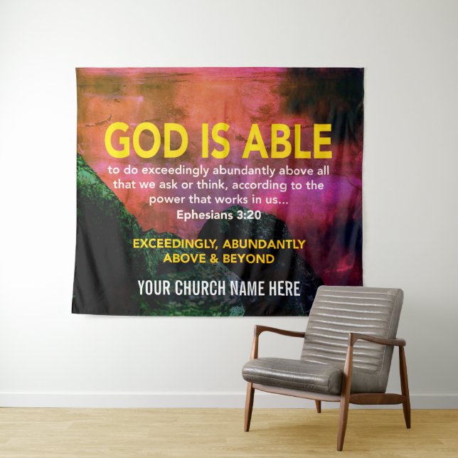 Tenture DIEU EST CAPABLE Éphésiens 3:20 Eglise (En situation (horizontale))