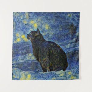 Tenture Digital painting Shambhala cat in Vincent Van Gogh