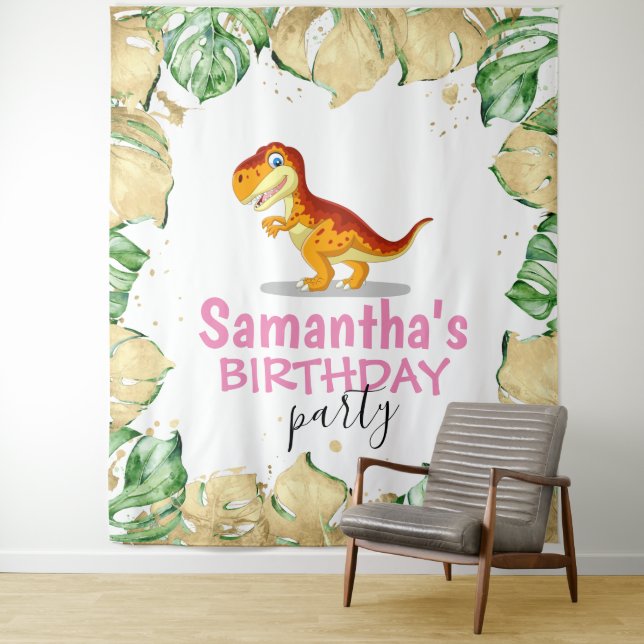 Tenture Dinosaur Fille ANNIVERSAIRE (En situation)