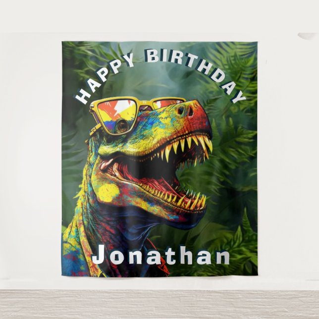 Tenture Dinosaur Jungle Anniversaire de enfant fond (Devant)