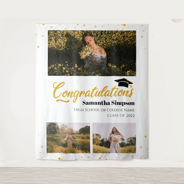 Tenture Diplômé 3 Photos Collage Remise des diplômes 2025 (Devant)