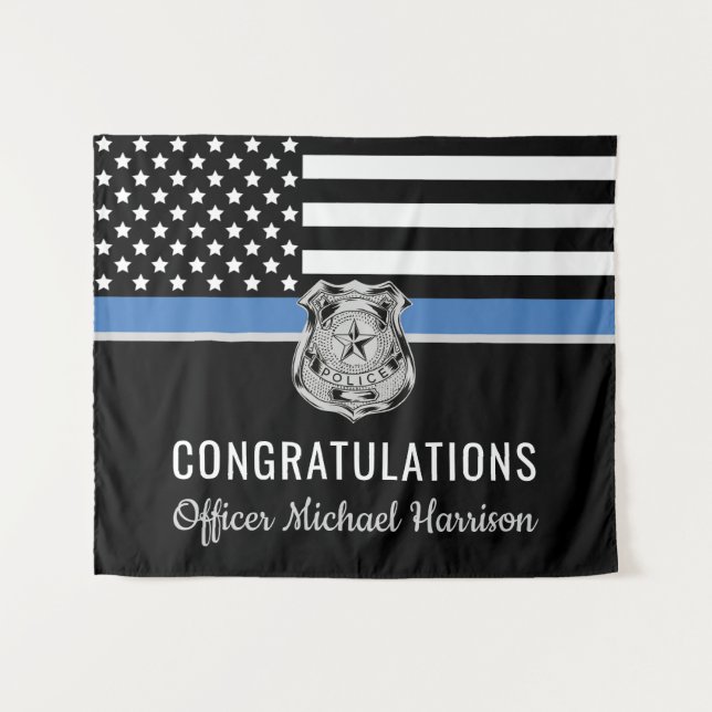 Tenture Diplôme de police Ligne bleue Drapeau Félicitation (Devant (Horizontal))
