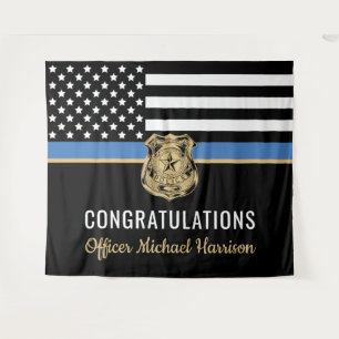 Tenture Diplôme de police Ligne bleue Drapeau Félicitation