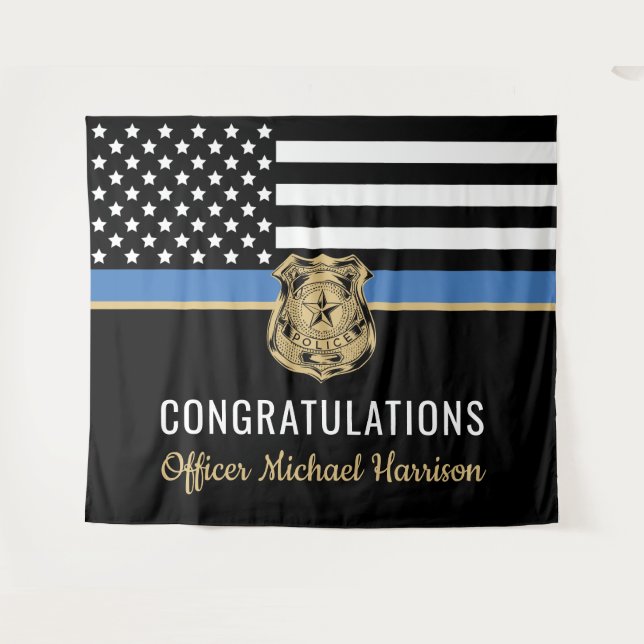 Tenture Diplôme de police Ligne bleue Drapeau Félicitation (Devant (Horizontal))