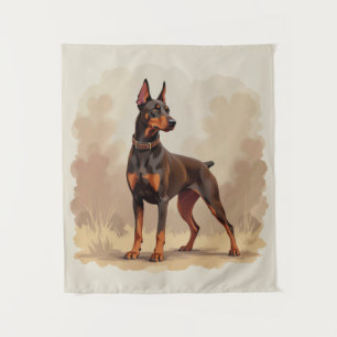 Tenture Dobermann Pinscher Chien Marron Rouille Rouge