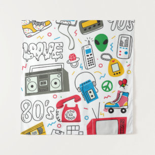 Tenture Doodle vintage des années 80 90 avec boîte à boom,