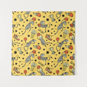 Tenture Doodles de Courtside : Zebra Basketball Fantasia