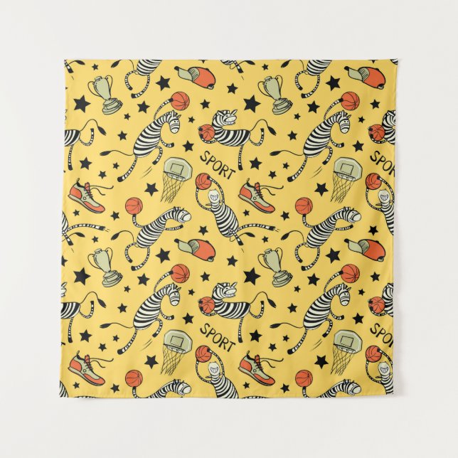 Tenture Doodles de Courtside : Zebra Basketball Fantasia (Devant)