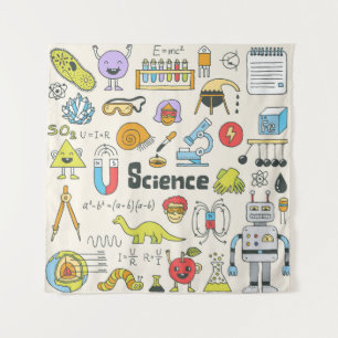 Tenture Doodles de science : Ensemble d'écoles à main.