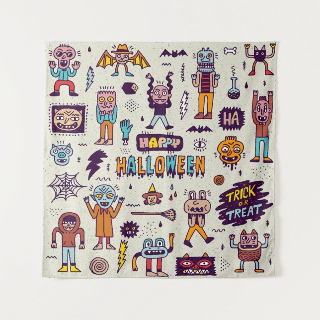 Tenture Doodles d'Halloween, bande dessinée délirante sans (Devant)