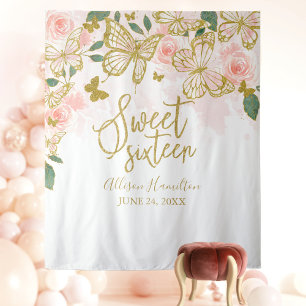 Tenture Douce 16 Papillons roses fond floral