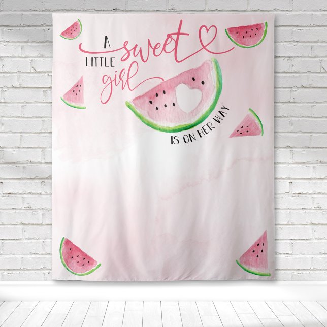Tenture Douce Fille Bébé Shower Eau de Pastèque Rose  (Watercolor watermelon baby shower for a sweet little girl on her way for a cute backdrop.)