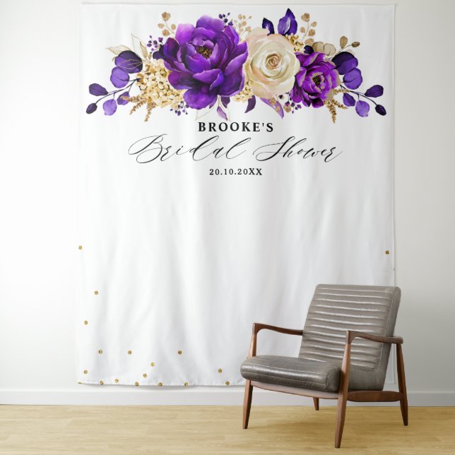 Tenture Douche royale violette violet or floral (En situation)
