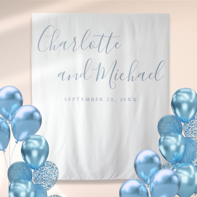 Tenture Douteuse Bleu Script Mariage Photo Booth fond (Dusty Blue Script Wedding Photo Booth Backdrop)