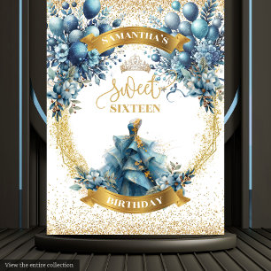 Tenture Doux 16 Parties scintillant d'aquarelle bleu or Ta