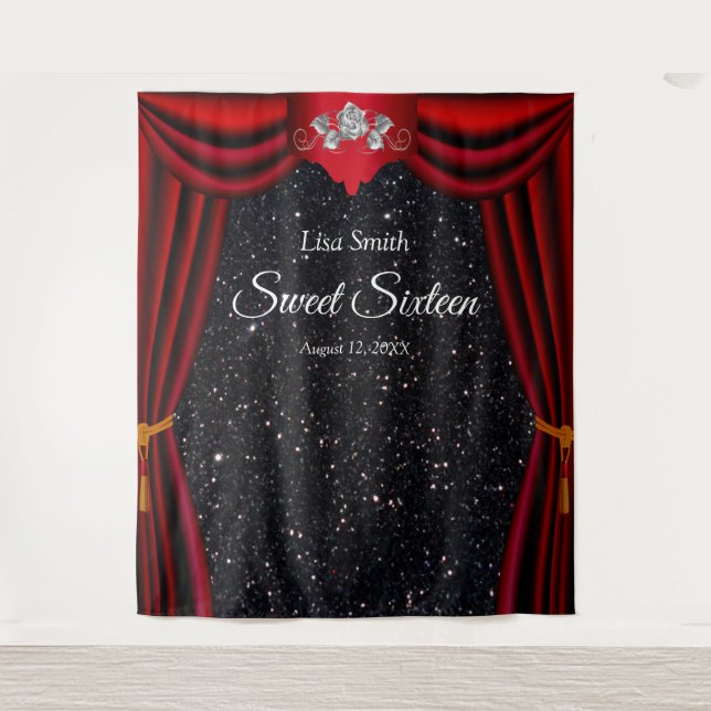 Tenture Doux 16 Rose Argent Rideau rouge Parties scintilla (Devant)