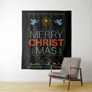 Tenture Doux de Noël doux et joyeux religieux coloré