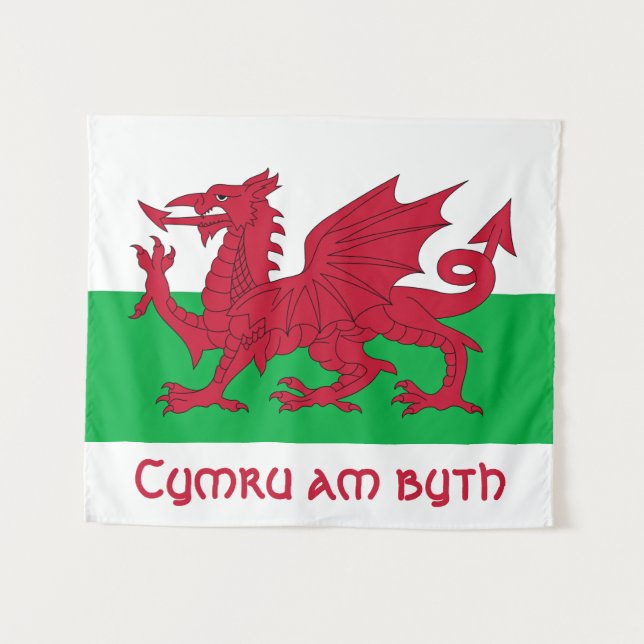 Tenture Dragon gallois ~ Drapeau du Pays de Galles (Devant (Horizontal))