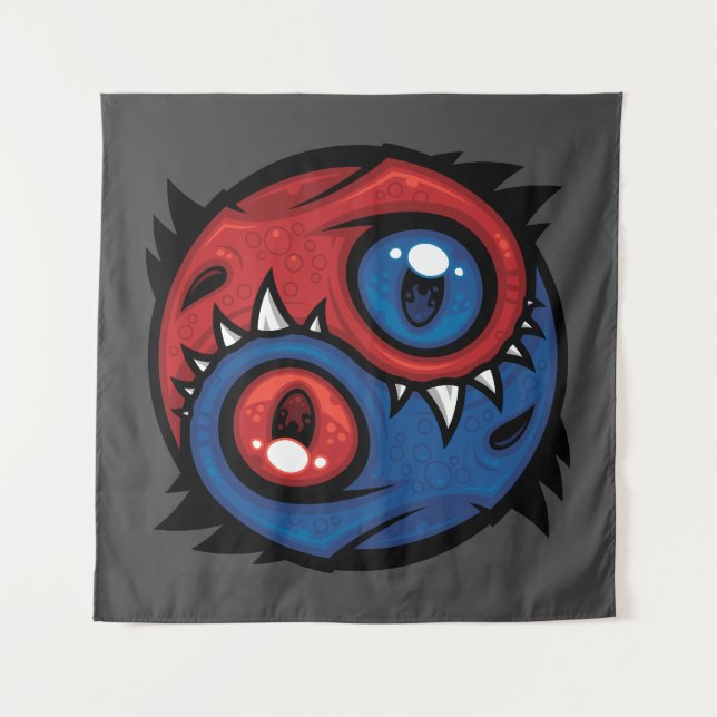 Tenture Dragons Yin Yang Rouge et Bleu (Devant)