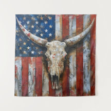 Drapeau américain patriotique crâne longhorne