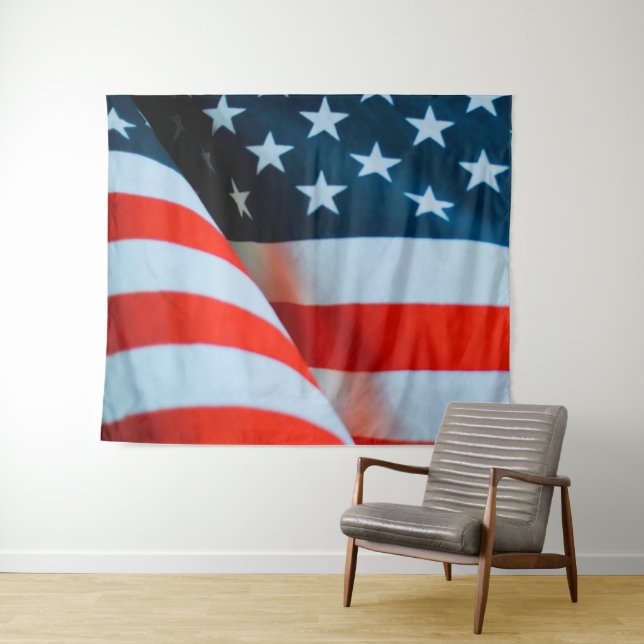 Tenture Drapeau américain rouge blanc et bleu (En situation (horizontale))