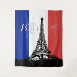 Tenture Drapeau de France Tour Eiffel Monogramme rouge bla