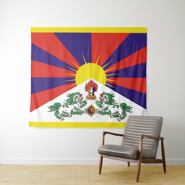 Tenture Drapeau du Tibet - Drapeau du lion des neiges (En situation (horizontale))