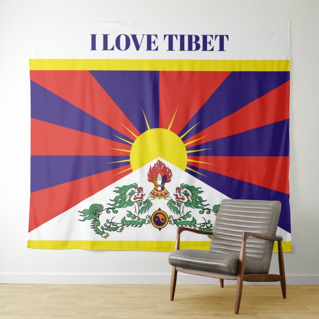 Tenture Drapeau du Tibet - Drapeau du lion des neiges (En situation (horizontale))