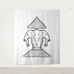 Tenture Drapeau Lao / Laos Éléphant à Trois Têtes Erawan