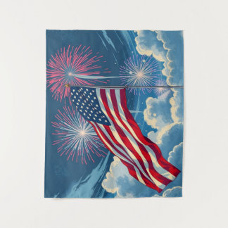 Tenture Drapeau patriotique américain avec feux d'artifice