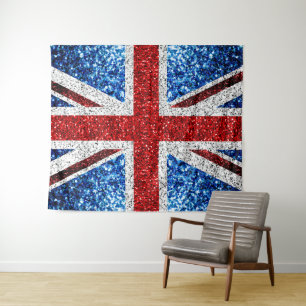 Tenture Drapeau rouge bleu blanc brillant parties scintill