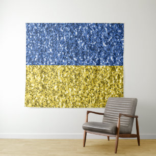 Tenture Drapeau ukrainien jaune bleu paillettes faux scint