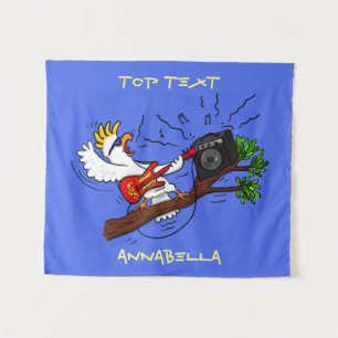 Tenture Drôle cockatoo jouant de la guitare rock dessin an