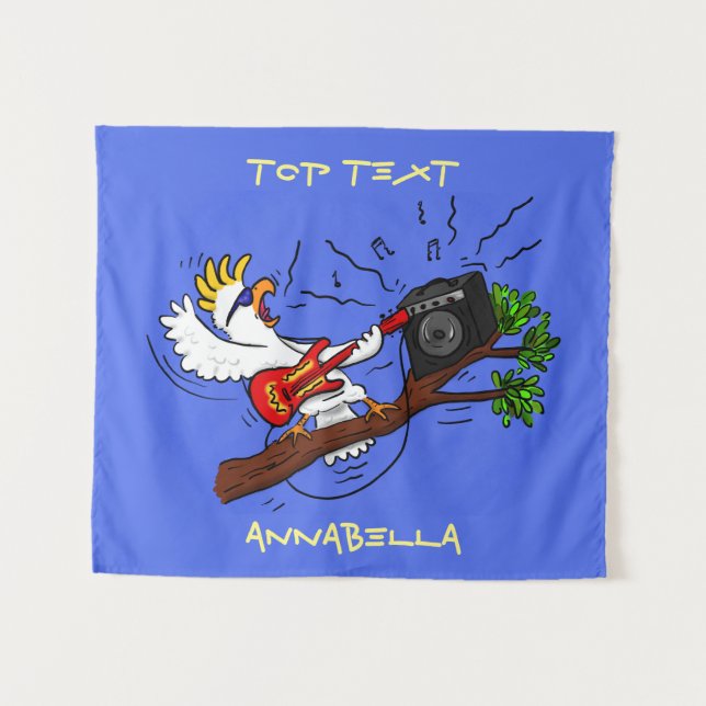 Tenture Drôle cockatoo jouant de la guitare rock dessin an (Devant (Horizontal))