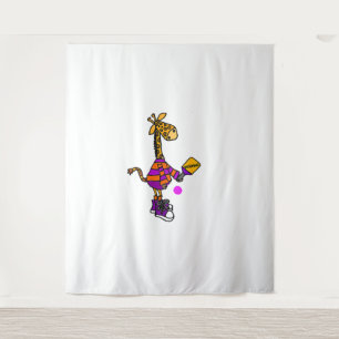 Tenture Drôle Giraffe Jouer Pickleball