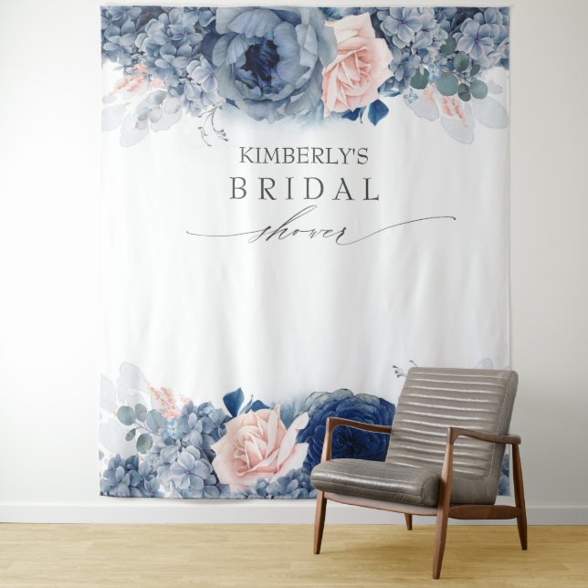 Tenture Dusty Blue et rose Floral Bridal / Baby shower (En situation)